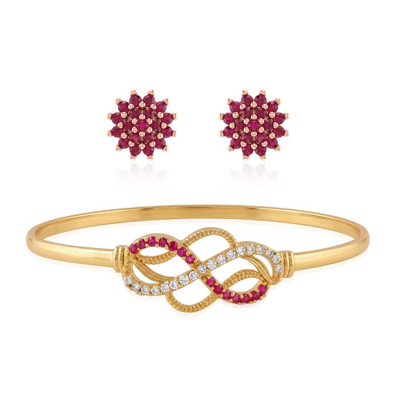 Brass moissanite and natural ruby kada earring set for women free-size