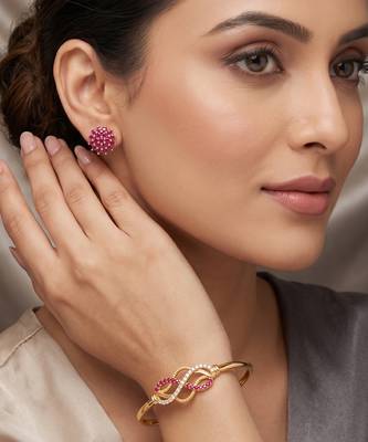 Brass moissanite and natural ruby kada earring set for women free-size 4