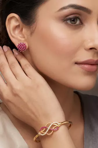 Brass moissanite and natural ruby kada earring set for women free-size