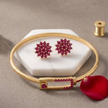 Brass natural ruby kada earring set for women free-size 1