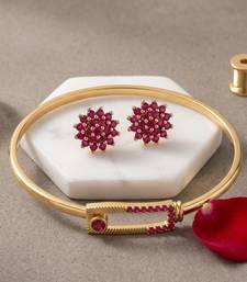 Brass natural ruby kada earring set for women free-size