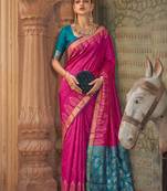 pink colour dola silk blend printed saree with blouse 