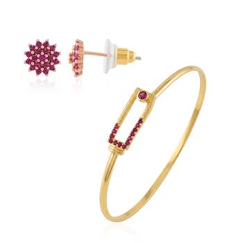 Brass natural ruby kada earring set for women free-size 2