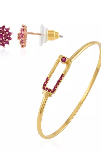 Brass natural ruby kada earring set for women free-size