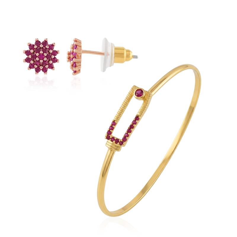 Brass natural ruby kada earring set for women free-size