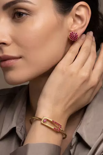 Brass natural ruby kada earring set for women free-size