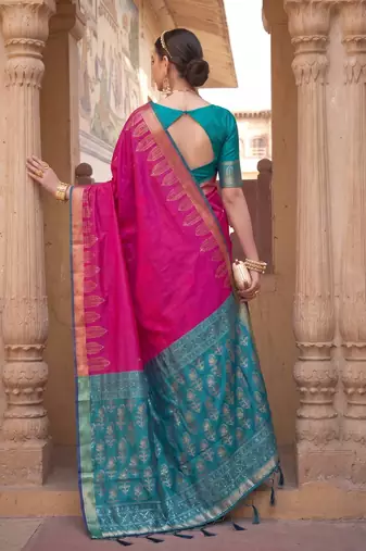 pink colour dola silk blend printed saree with blouse 