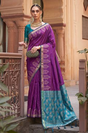 puirple colour dola silk blend printed saree with blouse 