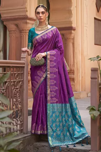 puirple colour dola silk blend printed saree with blouse 