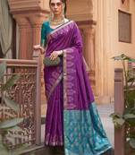 puirple colour dola silk blend printed saree with blouse 