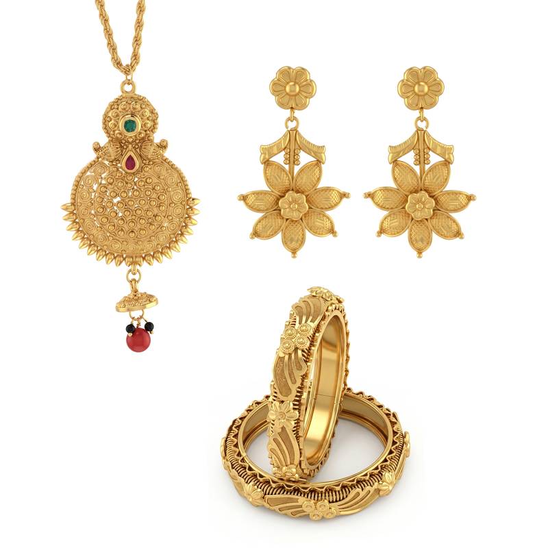 Brass gold pendant kada set for women (pack of 4 items)