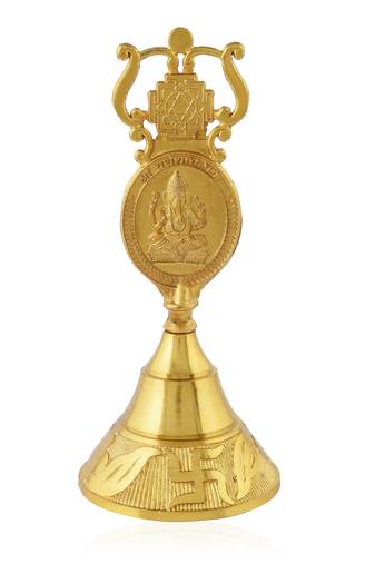 Brass gold big bell with ganesh motif