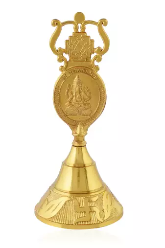 Brass gold big bell with ganesh motif