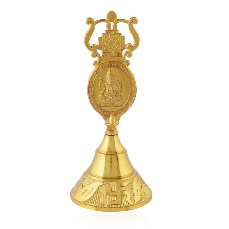 Brass gold big bell with ganesh motif