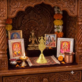 Brass gold big bell with ganesh motif 4