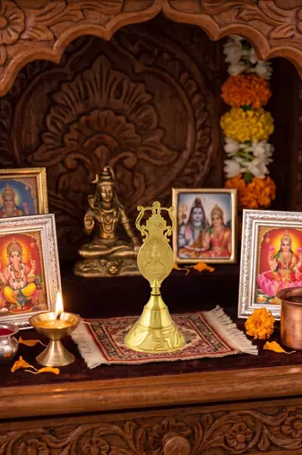 Brass gold big bell with ganesh motif