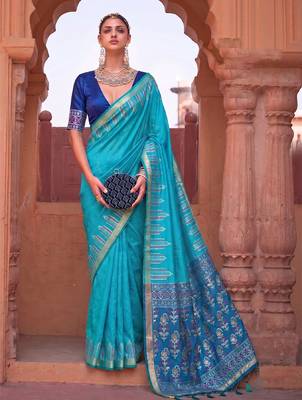 purple-2 colour dola silk blend printed saree with blouse  1