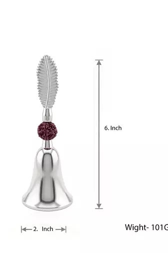 Big silver plated bell with leaf and rudraksh