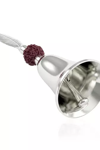 Big silver plated bell with leaf and rudraksh