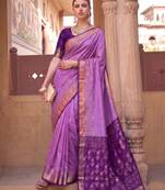 sky blue  colour dola silk blend printed saree with blouse 