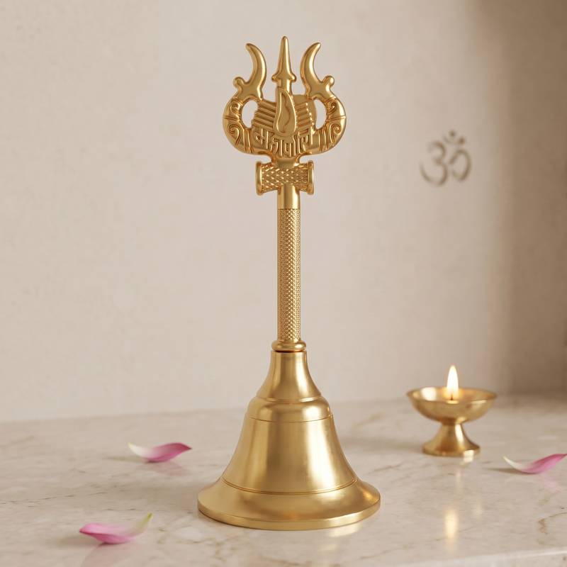 Brass gold bell with mahakal trishul stem