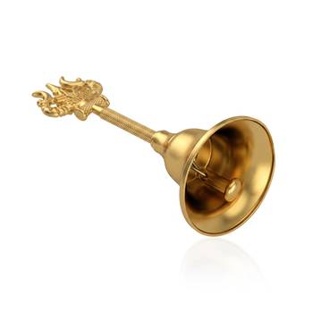 Brass gold bell with mahakal trishul stem 3