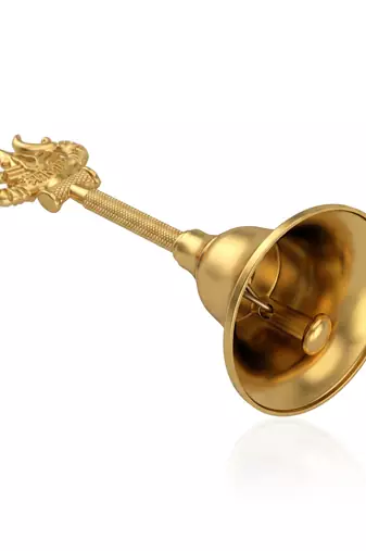 Brass gold bell with mahakal trishul stem