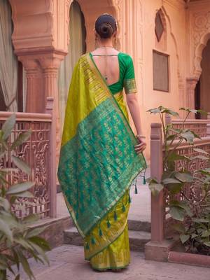 green  colour dola silk blend printed saree with blouse  3