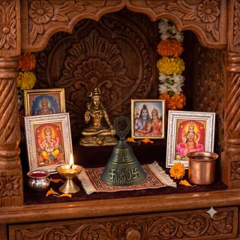 Big bronze hindu bell with puja room 4