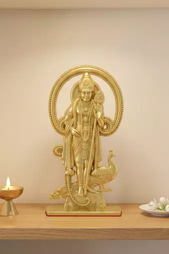 Brass gold murugan kartikeyan idol stand