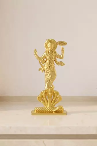 Brass gold standing vishnu spiritual idol stand