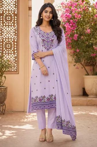 Lavendar handwoven jamdani kurti with dupatta and pant