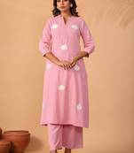 Women Floral Embroidered Regular Thread Work Kurta with Palazzos
