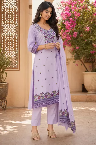 Lavendar handwoven jamdani kurti with dupatta and pant