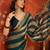 Teal & gold tissue satin sequins saree with unstitched blouse piece.
