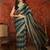 Teal & gold tissue satin sequins saree with unstitched blouse piece.
