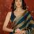 Teal & gold tissue satin sequins saree with unstitched blouse piece.
