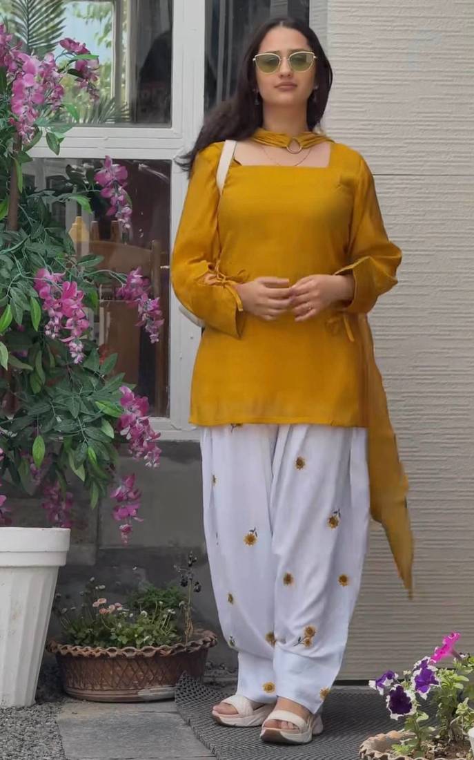 Yellow Embroidery Work Salwar Suit