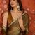Brown & gold tissue satin sequins saree with unstitched blouse piece.