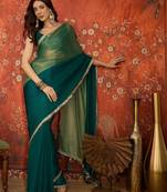 Rama & gold tissue satin sequins saree with unstitched blouse piece.
