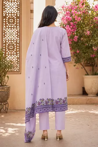 Lavendar handwoven jamdani kurti with dupatta and pant