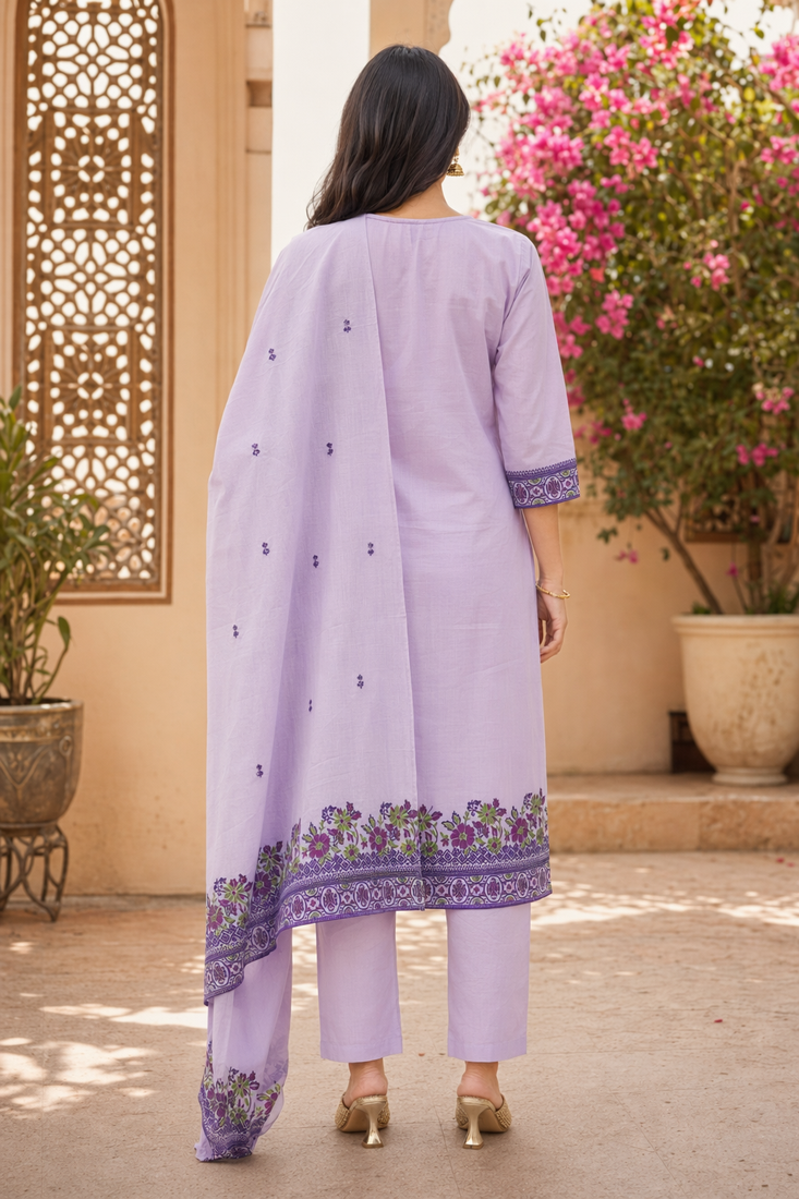 Lavendar handwoven jamdani kurti with dupatta and pant