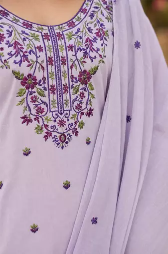 Lavendar handwoven jamdani kurti with dupatta and pant
