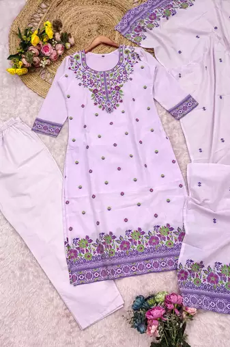 Lavendar handwoven jamdani kurti with dupatta and pant