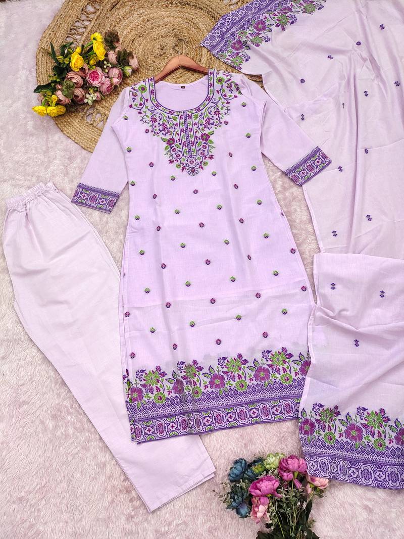 Lavendar handwoven jamdani kurti with dupatta and pant