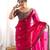 Rani tissue satin embroidered saree with unstitched blouse piece.