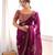 Wine tissue satin embroidered saree with unstitched blouse piece.