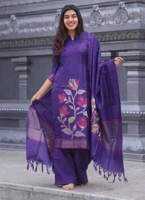 Violet woven jaquard kurti dupatta with pant 1