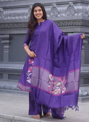 Violet woven jaquard kurti dupatta with pant 2