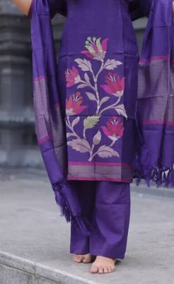 Violet woven jaquard kurti dupatta with pant 3